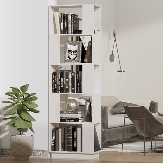 Nadav Solid Pine Wood Bookcase And Room Divider In White