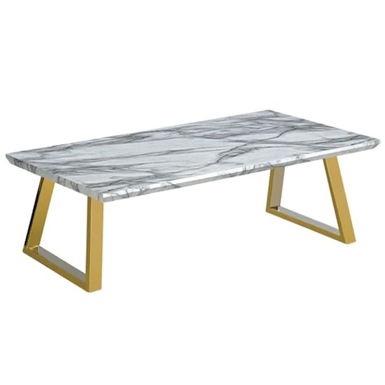 Photo of Nadda marble effect wooden coffee table with gold metal legs