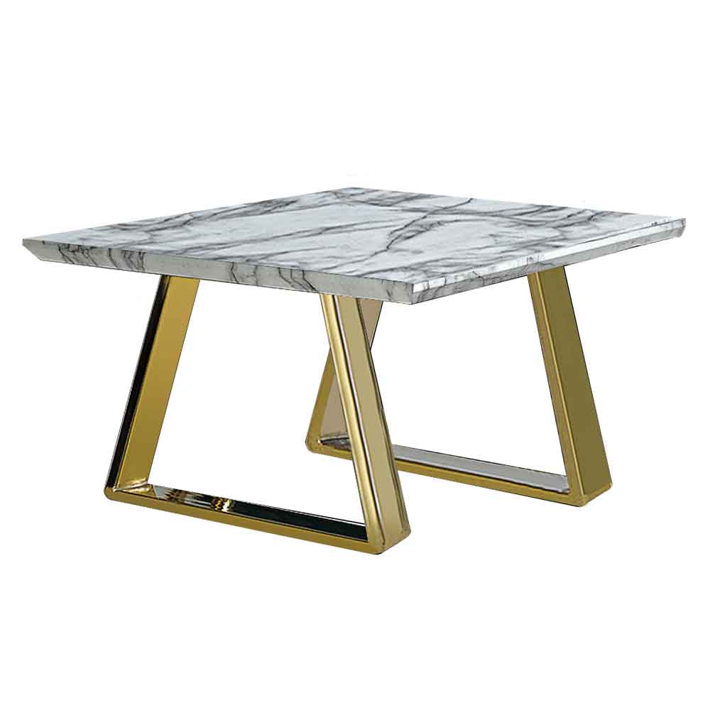 Nadda Square Marble Effect Wooden Side Table with Gold Legs