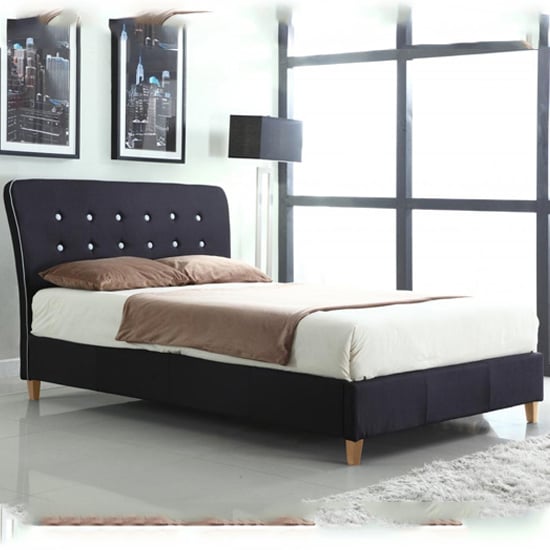 Photo of Nadie linen fabric double bed in black with white piping