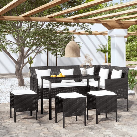 Nadra Rattan 5 Piece L-Shaped Couch Set With Cushions In Black