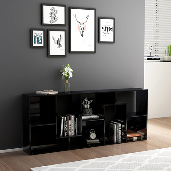 Nael High Gloss Bookcase And Shelving Unit In Black Furniture in Fashion