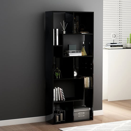 Nael High Gloss Bookcase And Shelving Unit In Black Furniture in Fashion