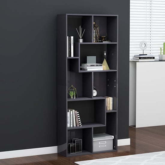 Escala modern high gloss wide display shelving unit in Browse over