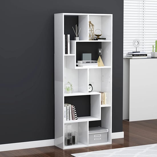 Photo of Nael high gloss bookcase and shelving unit in white