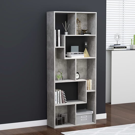 Nael Wooden Bookcase And Shelving Unit In Concrete Effect_1
