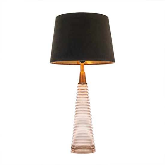 Naia Mocca Velvet Shade Table Lamp In Rose Pink Ribbed Glass_2