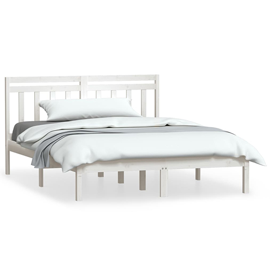 Naida Solid Pinewood Double Bed In White