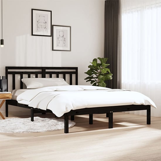 Naida Solid Pinewood Small Double Bed In Black