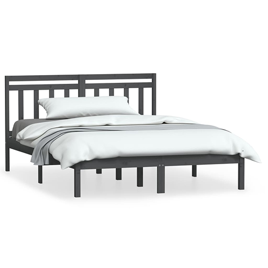 Naida Solid Pinewood Small Double Bed In Grey_2