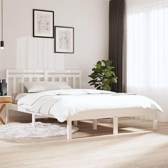 Naida Solid Pinewood Small Double Bed In White