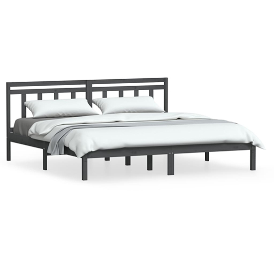 Naida Solid Pinewood Super King Size Bed In Grey_2