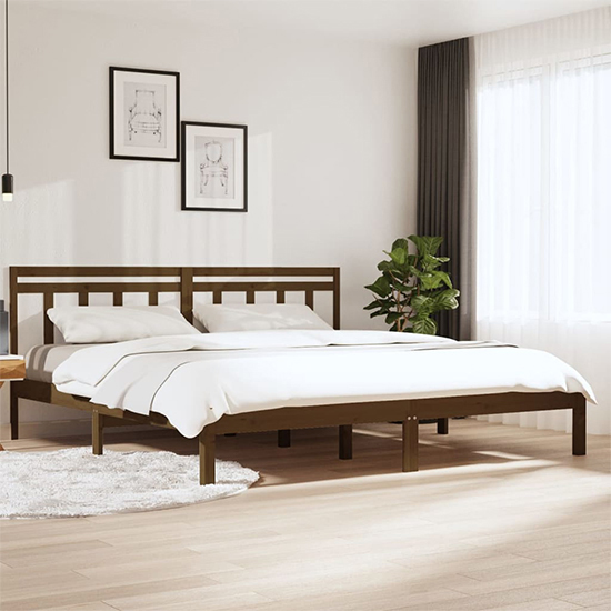 Naida Solid Pinewood Super King Size Bed In Honey Brown_1