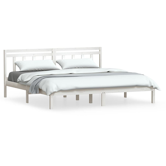 Naida Solid Pinewood Super King Size Bed In White