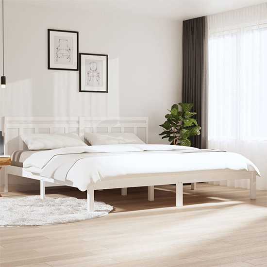 Naida Solid Pinewood Super King Size Bed In White