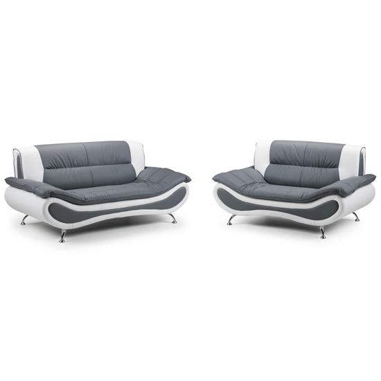 Nonoil Faux Leather 3+2 Seater Sofa Set In White And Grey thumbnail