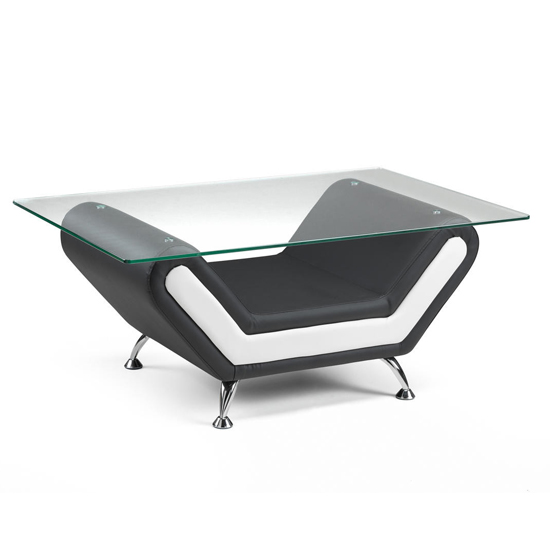 Product photograph of Naila Glass Coffee Table With Black White Faux Leather Base from Furniture in Fashion