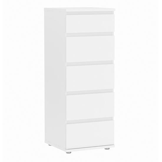 Naira Wooden Tall Chest Of 5 Drawers In White