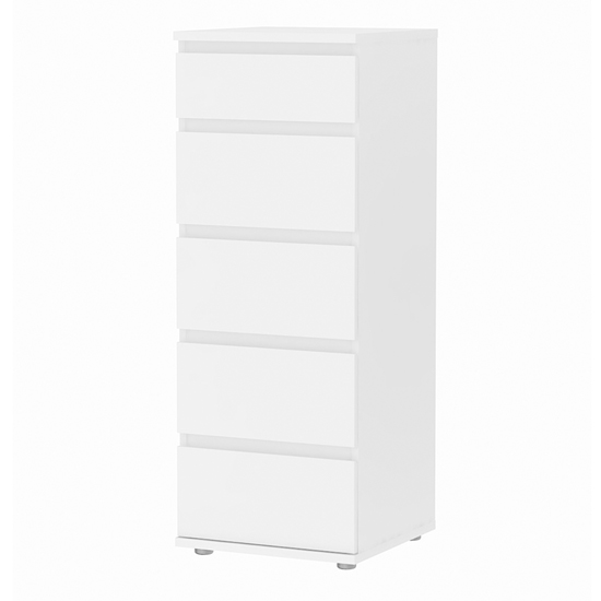 Naira Wooden Tall Chest Of 5 Drawers In White