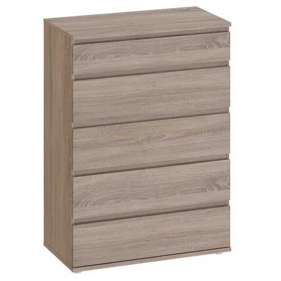 Product photograph of Naira Wooden Chest Of Drawers In Truffle Oak With 5 Drawers from Furniture in Fashion