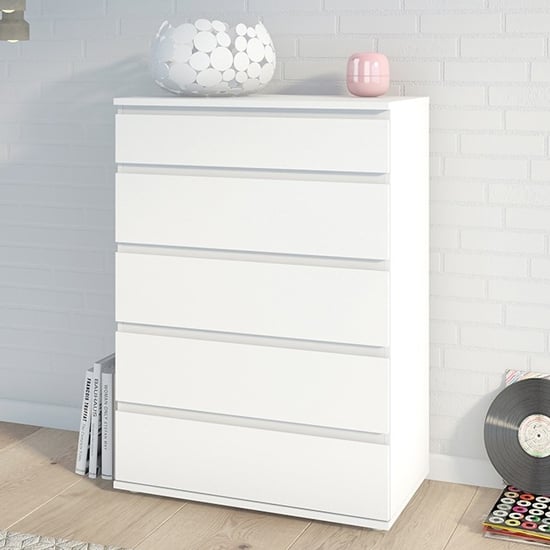 Product photograph of Naira Wooden Chest Of Drawers In White With 5 Drawers from Furniture in Fashion