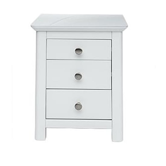 Newham Glass Top Bedside Cabinet In White With 3 Drawers