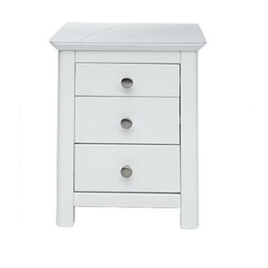 Photo of Newham glass top bedside cabinet in white with 3 drawers