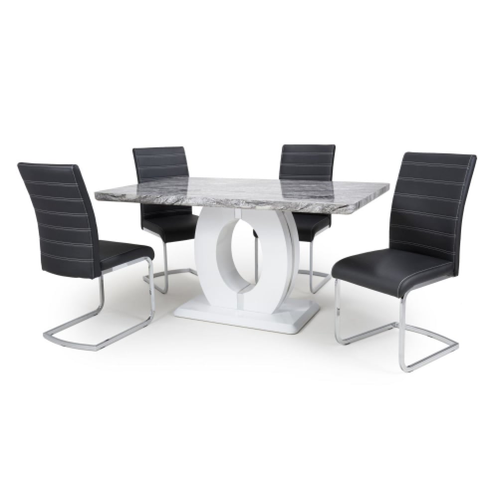Read more about Naiva grey gloss marble dining table with 4 conary black chairs