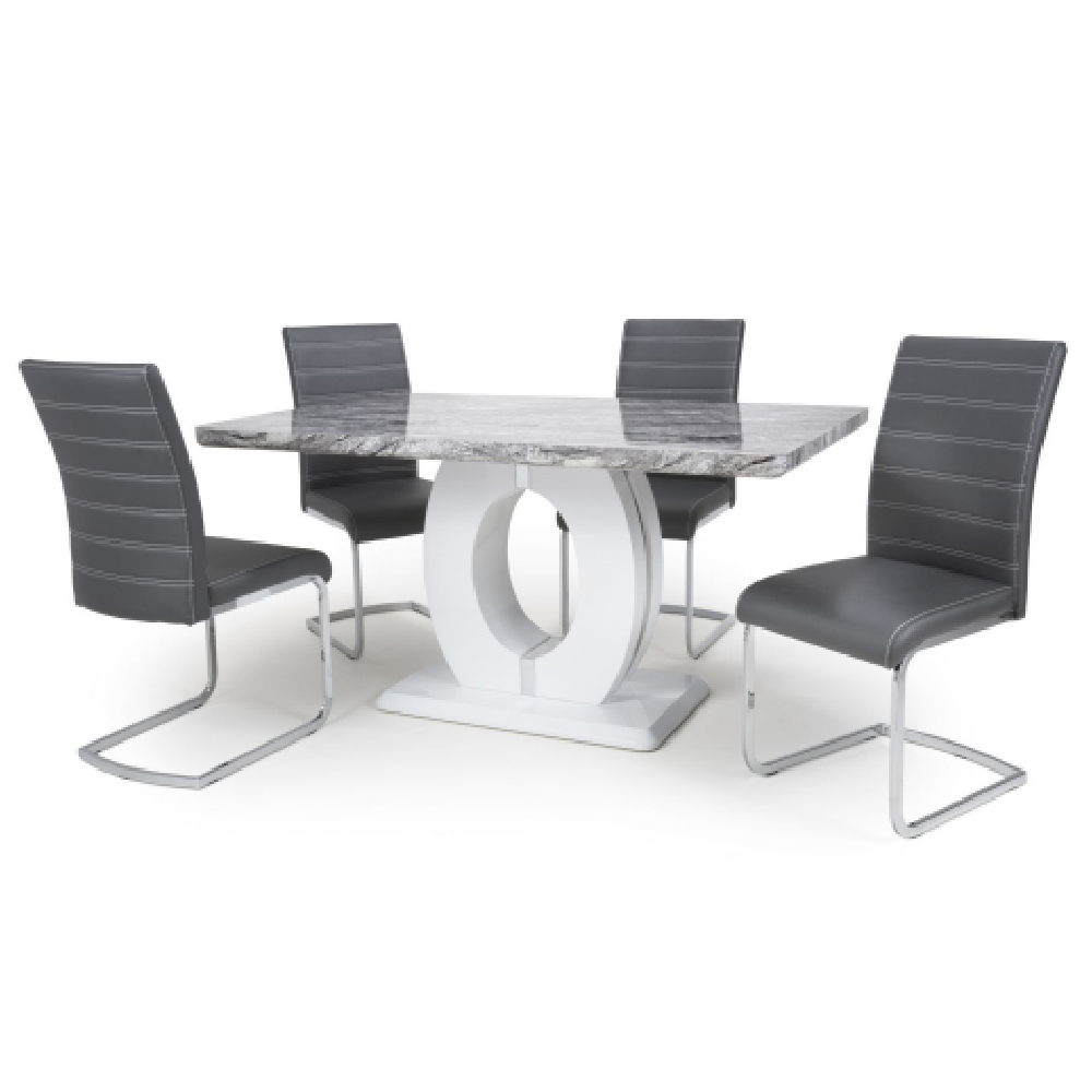 Read more about Naiva grey gloss marble dining table with 4 conary grey chairs