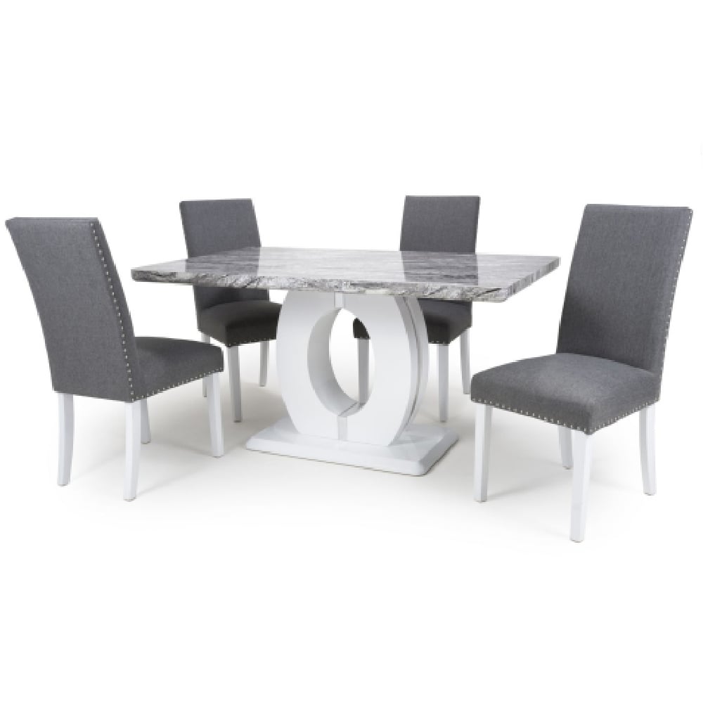 Read more about Naiva grey marble dining table with 4 rabat silver grey chairs