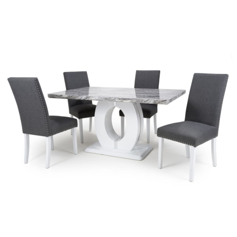 Read more about Naiva grey marble dining table with 4 rabat steel grey chairs