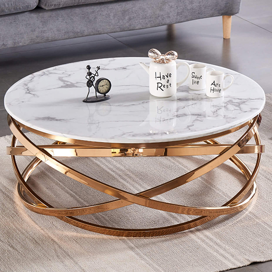 Naiya Coffee Table Round In White Marble Effect