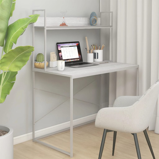 Photo of Nakano wooden laptop desk with shelf in white