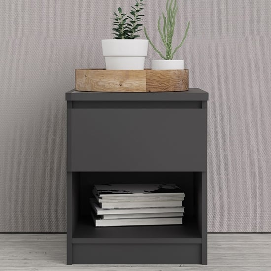 Photo of Nakou 1 drawer 1 shelf bedside cabinet in matt black