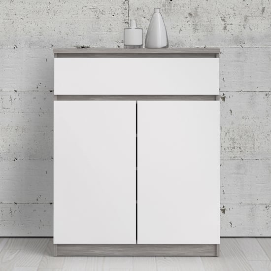 Nakou 2 Door 1 Drawer Sideboard In Concrete And White High Gloss_1