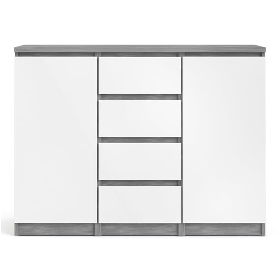 Nakou High Gloss Sideboard With 2 Doors 4 Drawers In Concrete And White