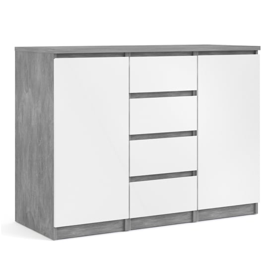 Nakou High Gloss Sideboard With 2 Doors 4 Drawers In Concrete And White