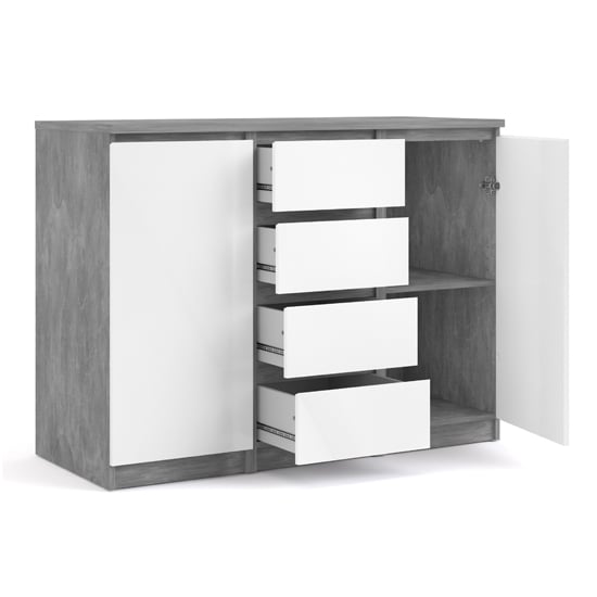 Nakou High Gloss Sideboard With 2 Doors 4 Drawers In Concrete And White