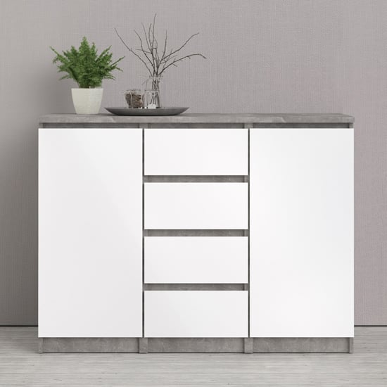 Nakou 2 Door 4 Drawer Sideboard In Concrete And White High Gloss_1