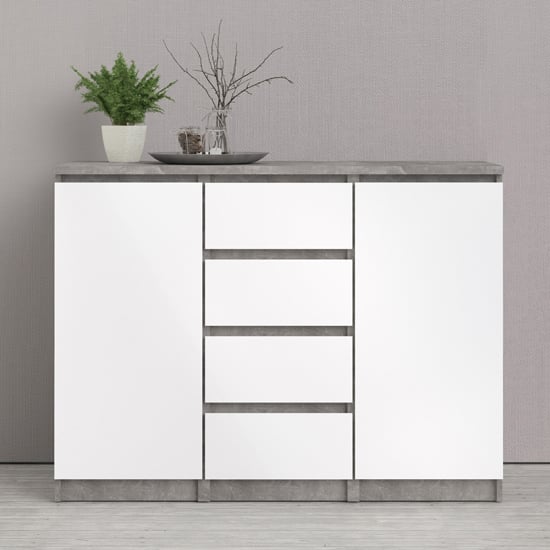 Product photograph of Nakou 2 Door 4 Drawer Sideboard In Concrete And White High Gloss from Furniture in Fashion