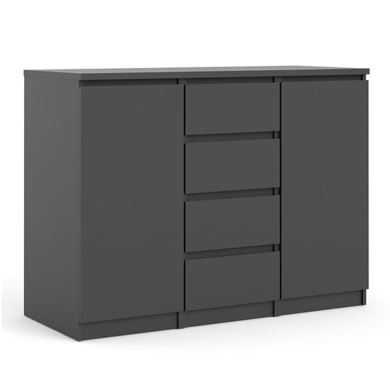 Nakou Wooden Sideboard With 4 Drawers 2 Doors In Matt Black