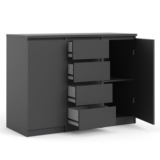 Nakou Wooden Sideboard With 4 Drawers 2 Doors In Matt Black