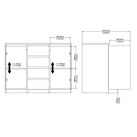 Nakou Wooden Sideboard With 4 Drawers 2 Doors In Matt Black