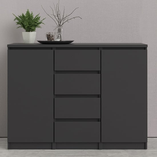 Product photograph of Nakou Wooden 2 Doors 4 Drawers Sideboard In Matt Black from Furniture in Fashion