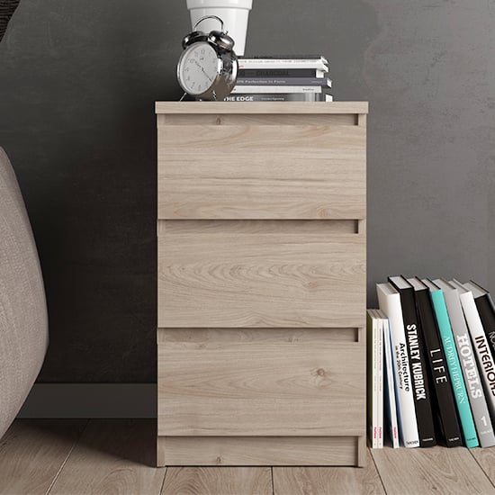 Product photograph of Nakou Bedside Cabinet With 3 Drawers In Jackson Hickory Oak from Furniture in Fashion