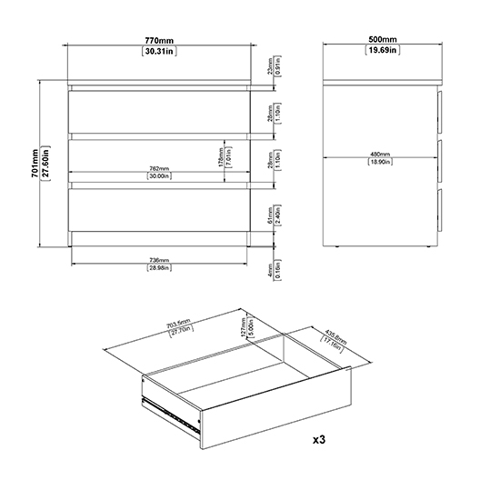 Nakou Wooden Chest Of 3 Drawers In Jackson Hickory Oak