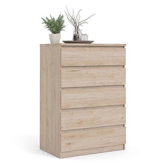 Nakou Wooden Chest Of 5 Drawers In Jackson Hickory Oak