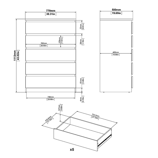 Nakou Wooden Chest Of 5 Drawers In Jackson Hickory Oak