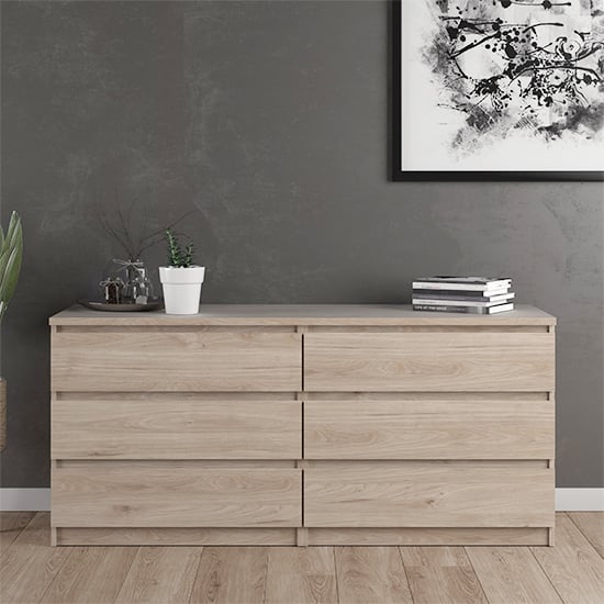 Product photograph of Nakou Wooden Chest Of 6 Drawers In Jackson Hickory Oak from Furniture in Fashion