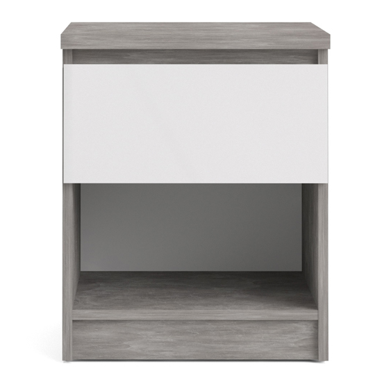 Nakou High Gloss Bedside Cabinet With 1 Door In Concrete And White
